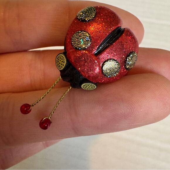 Joyce Fritz Yipes Red Glitter Ladybug Pin Brooch Womens Jewelry Artsy Bug - Picture 1 of 6